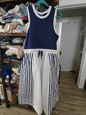 Anthropologie Tank Midi Dress In Navy and White
